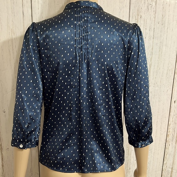 BCBGMaxAzria 3/4 Sleeves Tie at Neck Blouse Polka Dot Size Small - Picture 2 of 8
